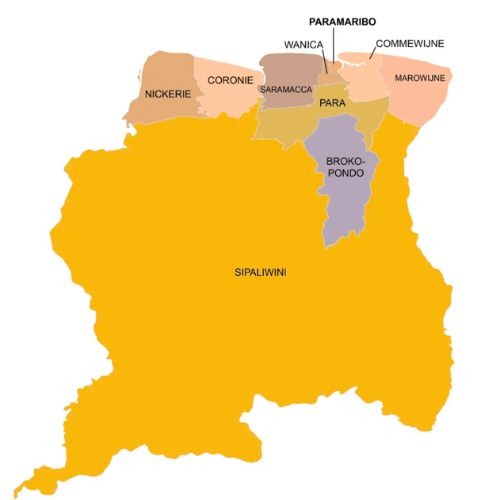 kaart suriname districten